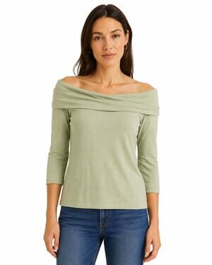 A.N.A Women's Medium Light Green Off Shoulder Sweater Knit Top 3/4 Sleeve NWT